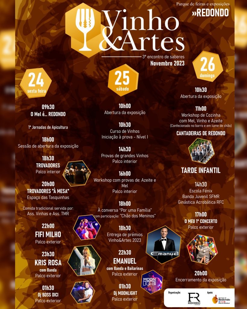 “Vinho & Artes” | 3º Encontro de Saberes | 24, 25 e 26 de novembro | Parque de Feiras e Exposições de Redondo