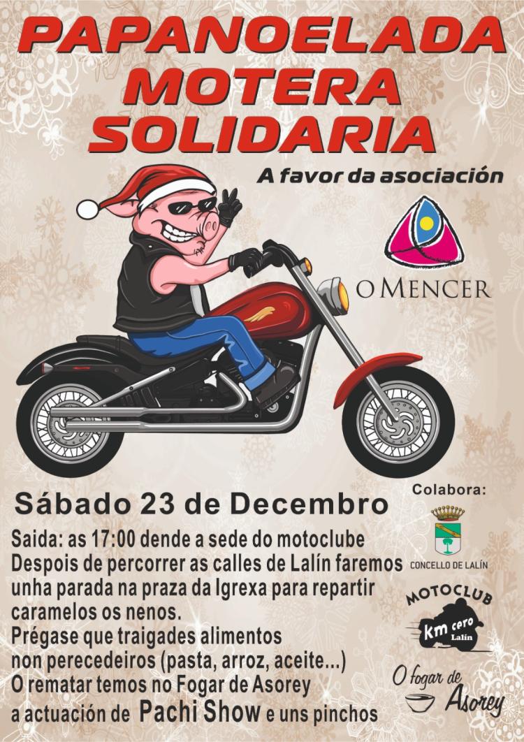 Papanoelada Motera Solidaria Lalín (PO) a favor de la asociación O Mencer. Org Motoclub KM0