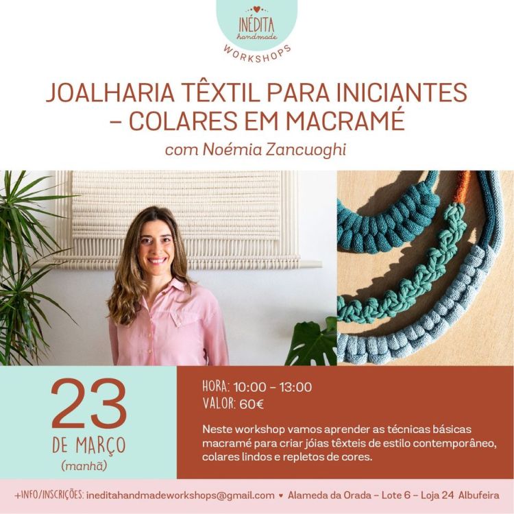 Workshop: Joalharia têxtil para iniciantes - colares em macrame com Noémia Zancuoghi