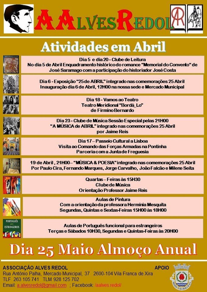 Calendário Abril - Associação Alves Redol