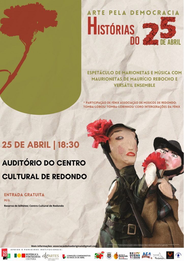 Arte pela Democracia | Espetáculo de marionetas e música “Histórias do 25 de Abril” | 25 de abril | 18h30 | Auditório CCR