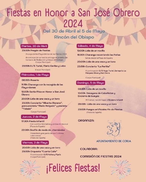 Fiestas en honor a San José Obrero en Rincón del Obispo 2024