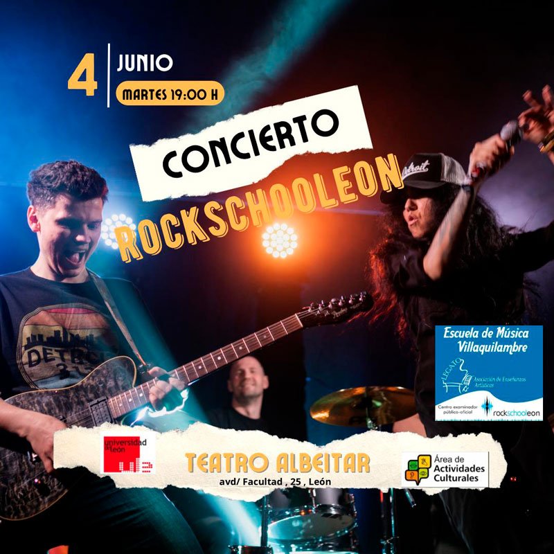 Concierto: «Rockschooleón», Escuela de Música Villaquilambre. El Albéitar