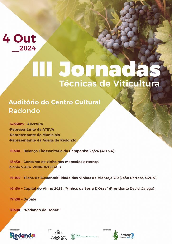 III Jornadas Técnicas de Viticultura | 4 de outubro | 14h30 | Auditório do Centro Cultural de Redondo