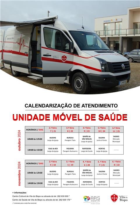 Unidade Móvel de Saúde - Calendarização de atendimento - outubro e novembro de 2024