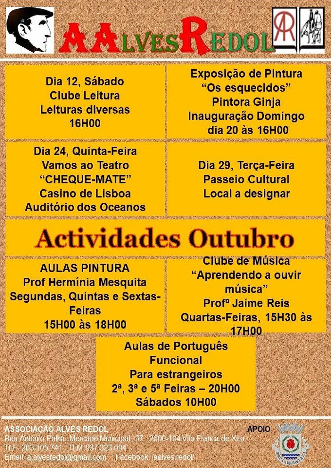 Atividades de outubro - Associação Alves Redol