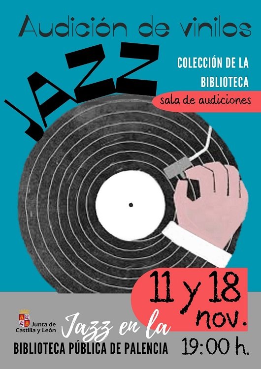 Audición de vinilos de jazz en la Biblioteca.
