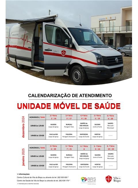 Unidade Móvel de Saúde - Calendarização de atendimento - dezembro 2024 e janeiro de 2025