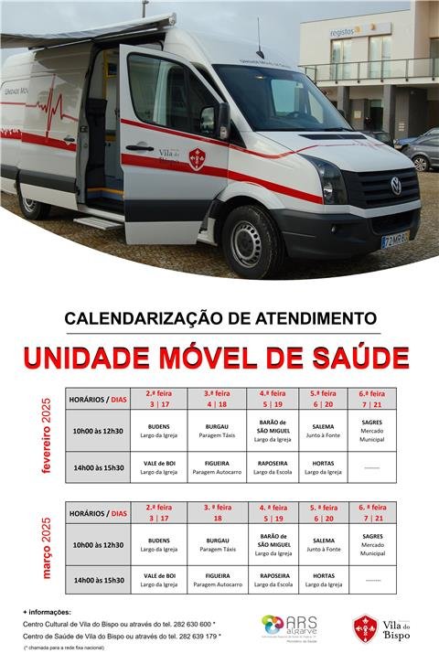 Unidade Móvel de Saúde - Calendarização de atendimento - fevereiro e março de 2025