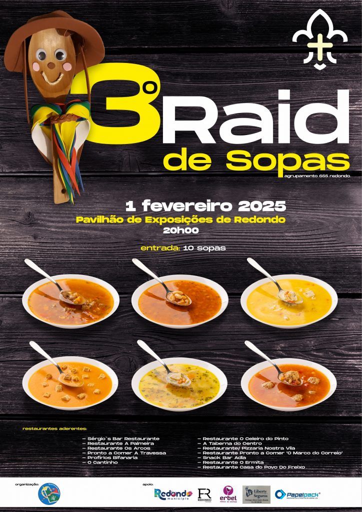 Agrupamento 655 de Escuteiros de Redondo: 3º Raid de Sopas | 01 de fevereiro | 20h00| Pavilhão de Exposições de Redondo