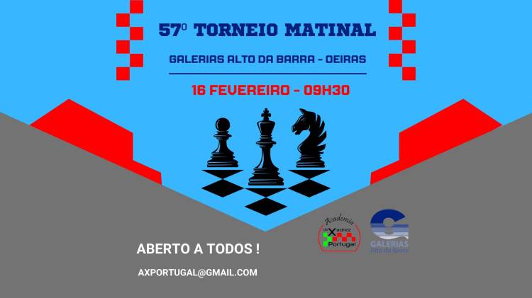 57º Torneio Matinal Galerias Alto da Barra - Open+Sub12 (Aberto a federados ou não federados)