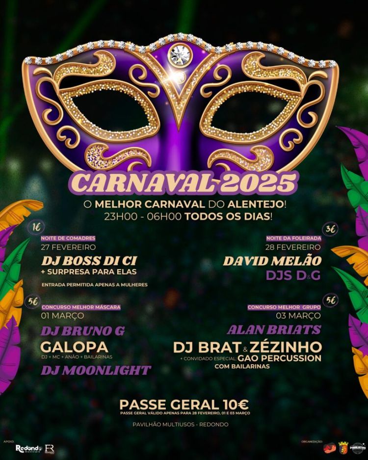 Carnaval 2025 | de 27 de fevereiro a 03 de março | Pavilhão Multiusos de Redondo