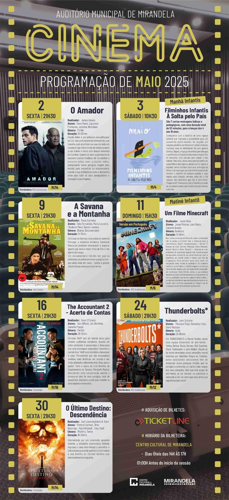 Cinema - maio 2025 - O melhor Cinema é no Centro Cultural de Mirandela