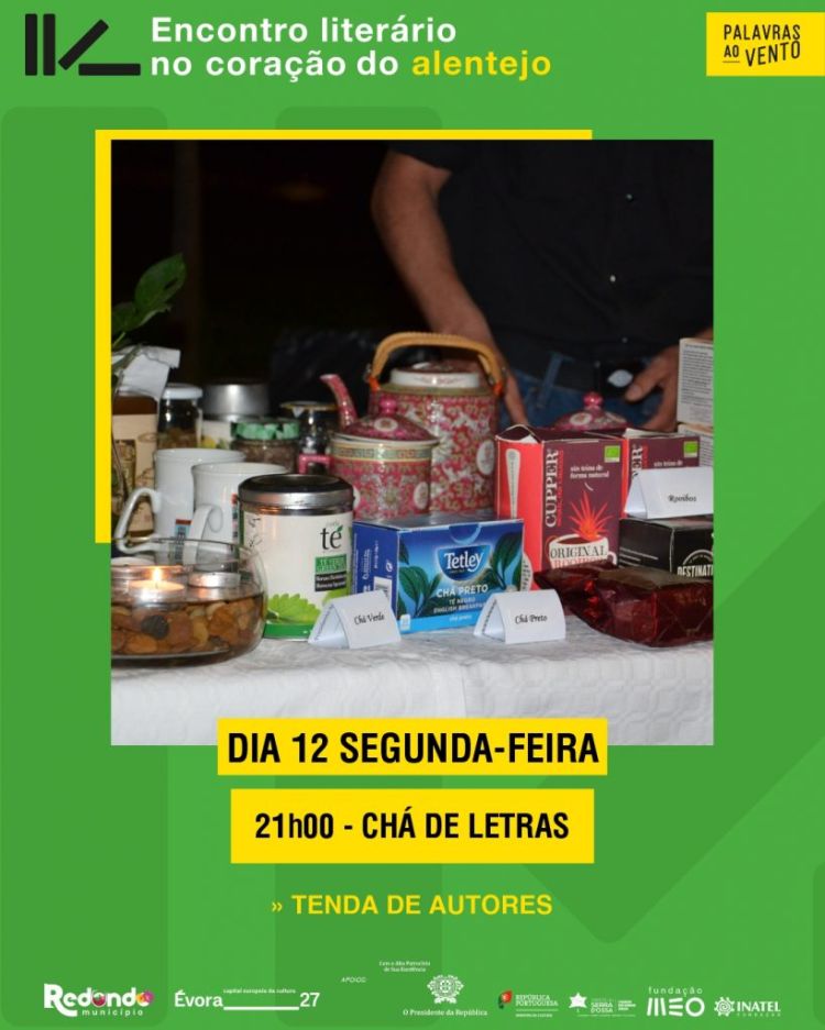 Palavras ao Vento: Chá de Letras | 12 de maio | 21h00 | Jardim Municipal de Redondo