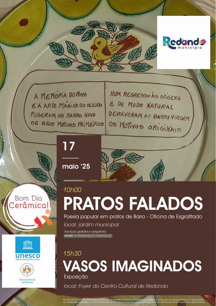 Pratos falados | Vasos imaginados | dia 17 de maio | Jardim Municipal e Centro Cultural de Redondo