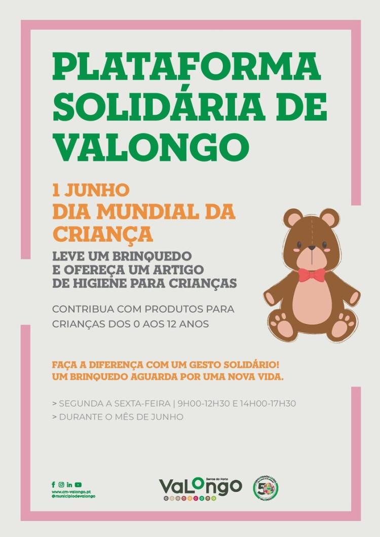 Plataforma Solidária de Valongo com campanha 'Ofereça um artigo de higiene para crianças e leve um brinquedo'