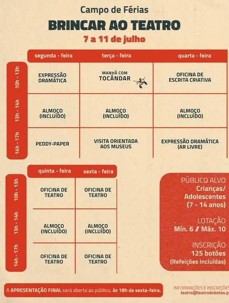 AS INSCRIÇÕES PARA O CAMPO DE FÉRIAS DO TEATRO DO BOTÃO ESTÃO ABERTAS