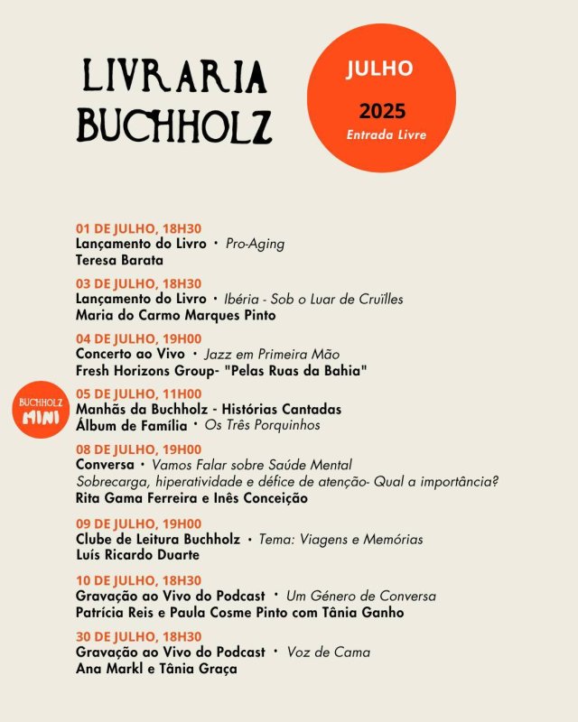 Eventos de Julho na Livraria Buchholz