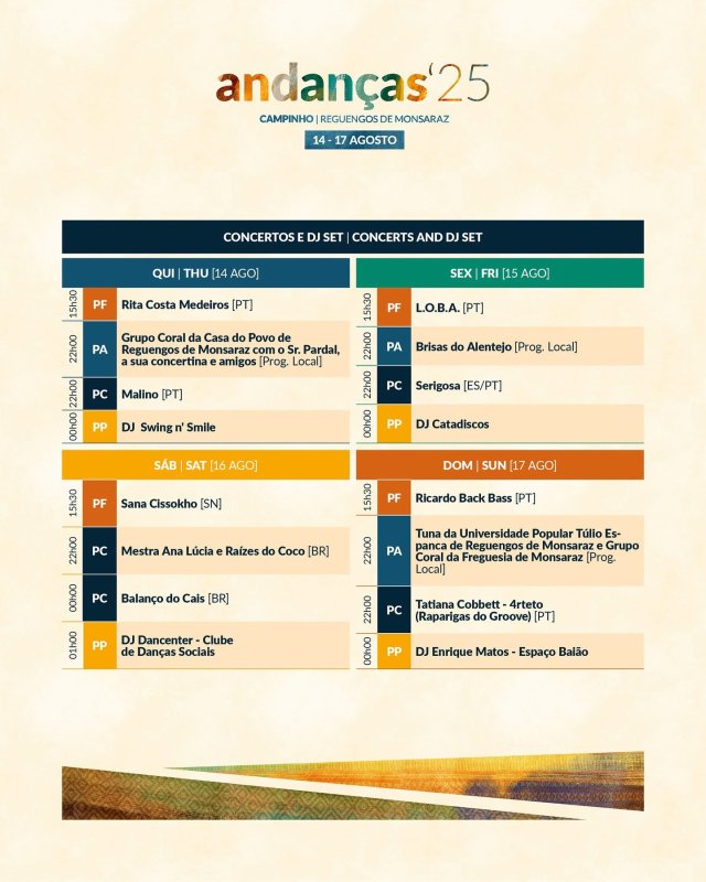 Andanças 2025 - Programa concertos e dj sets