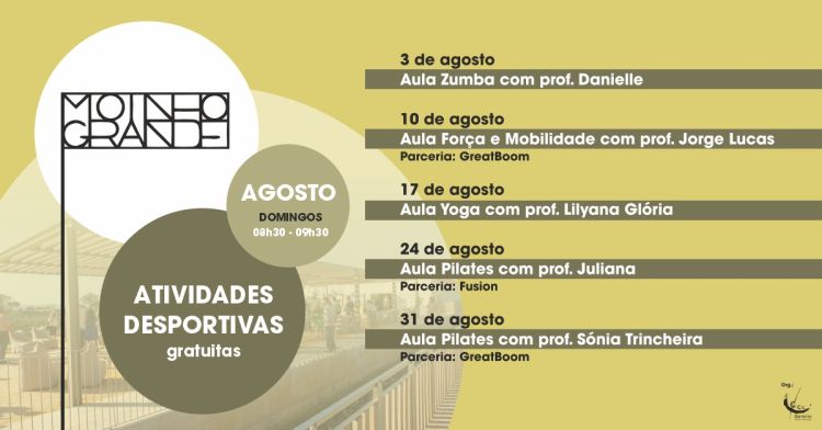 Atividades desportivas gratuitas no Moinho de Maré Grande