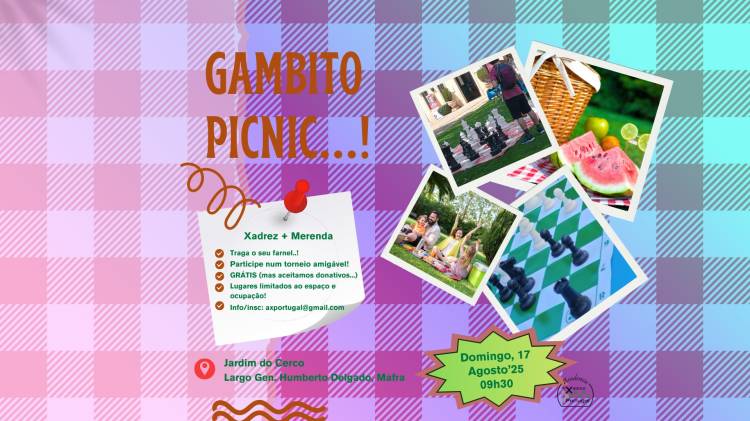 GAMBITO PICNIC - Xadrez + Merendar + o que quiser...