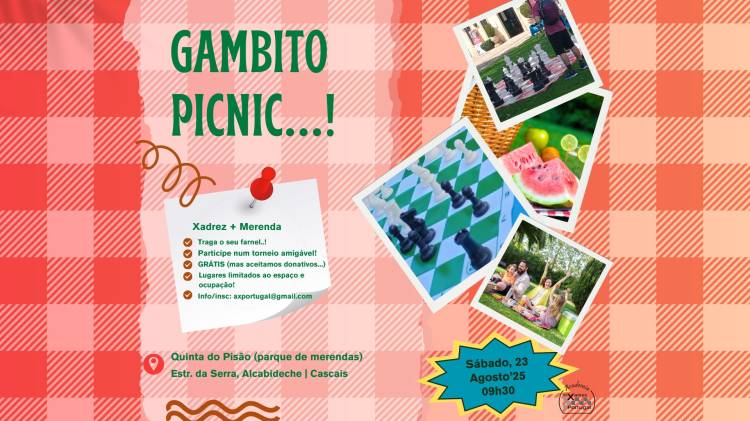 GAMBITO PICNIC - Xadrez + Merendar + o que quiser...