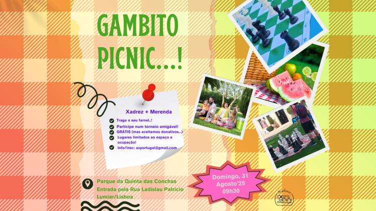 GAMBITO PICNIC - Xadrez + Merendar + o que quiser...