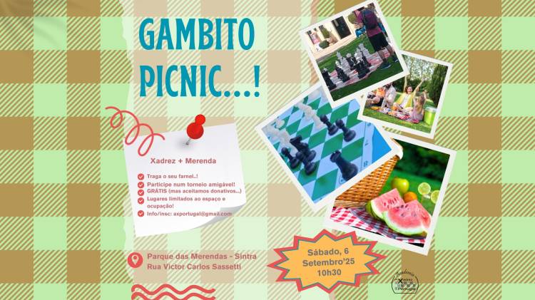 GAMBITO PICNIC - Xadrez + Merendar + o que quiser...