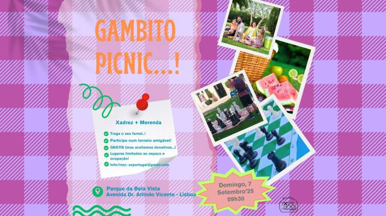 GAMBITO PICNIC - Xadrez + Merendar + o que quiser...