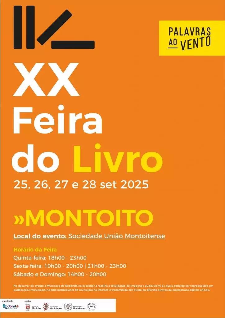 Palavras ao Vento: Encontro Literário no Coração do Alentejo/ XX Feira do Livro de Montoito | De 25 a 28 de setembro | Sociedade União Montoitense | Montoito