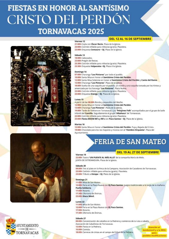 Fiestas en Honor al Santísimo Cristo del Perdón y Feria de San Mateo 2025