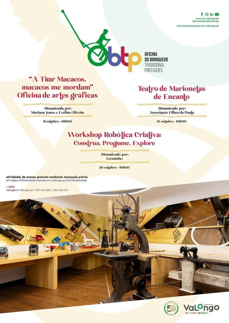 Oficina do Brinquedo Tradicional Português com três atividades em outubro