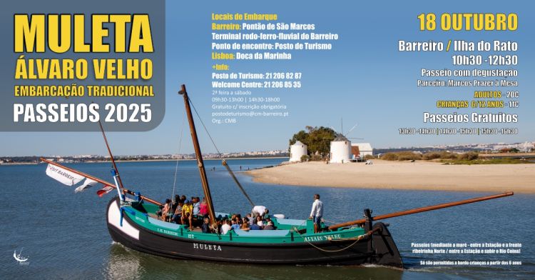 Muleta Álvaro Velho Embarcação Tradicional | Passeios 2025 Barreiro/Ilha do Rato