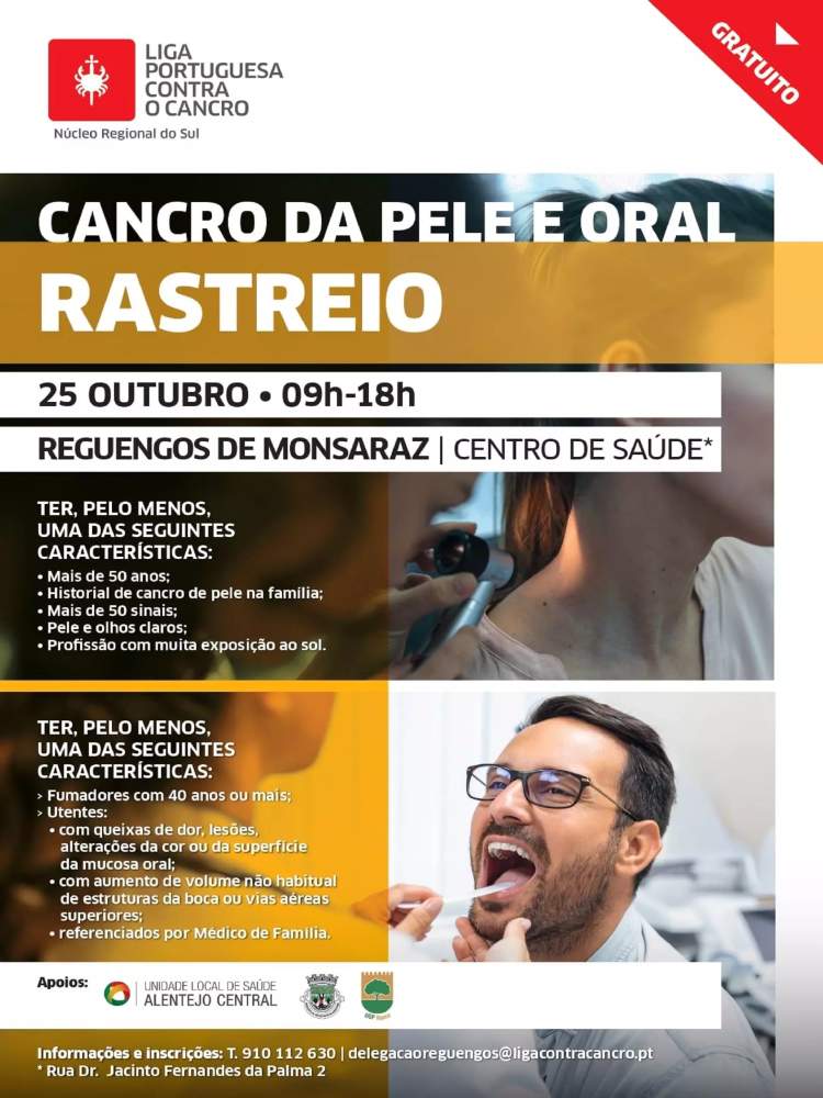 Rastreios gratuitos ao cancro da pele e oral em Reguengos de Monsaraz