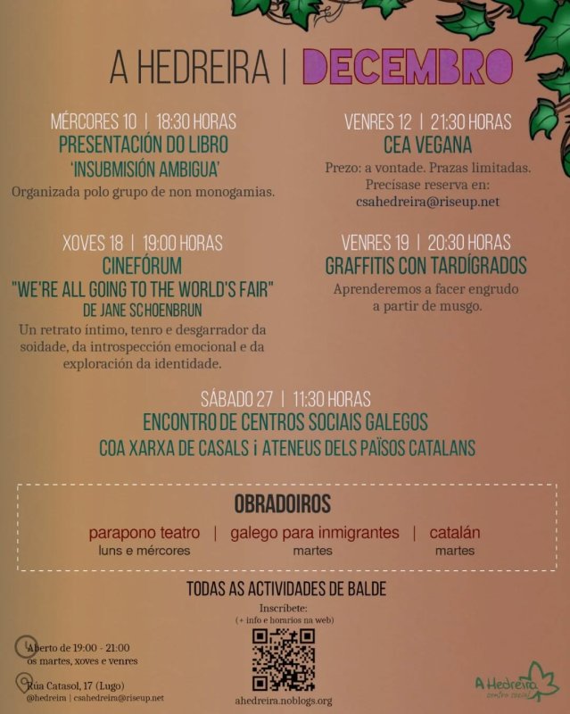 A HEDREIRA | Actividades para decembro