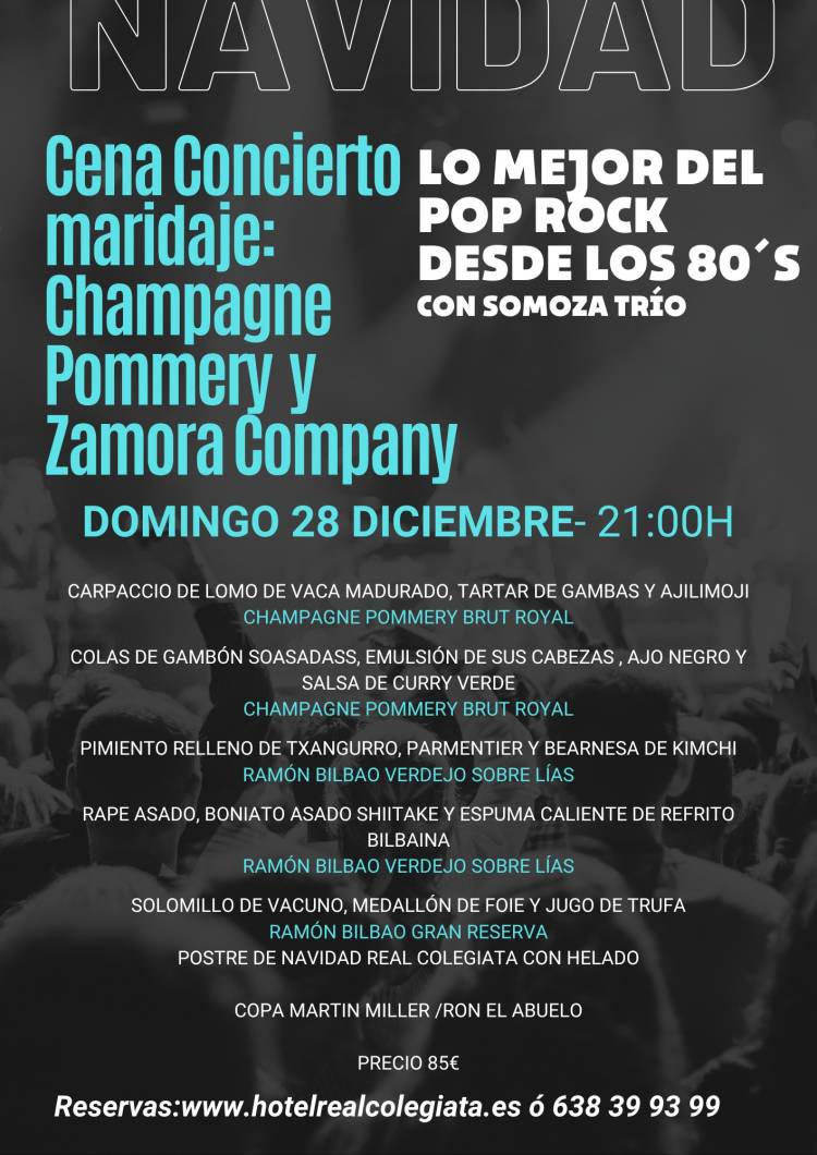 CENA CONCIERTO EN LA COLEGIATA DE SAN ISIDORO lo mejor del pop rock desde los 80´s  con Somoza Trío
