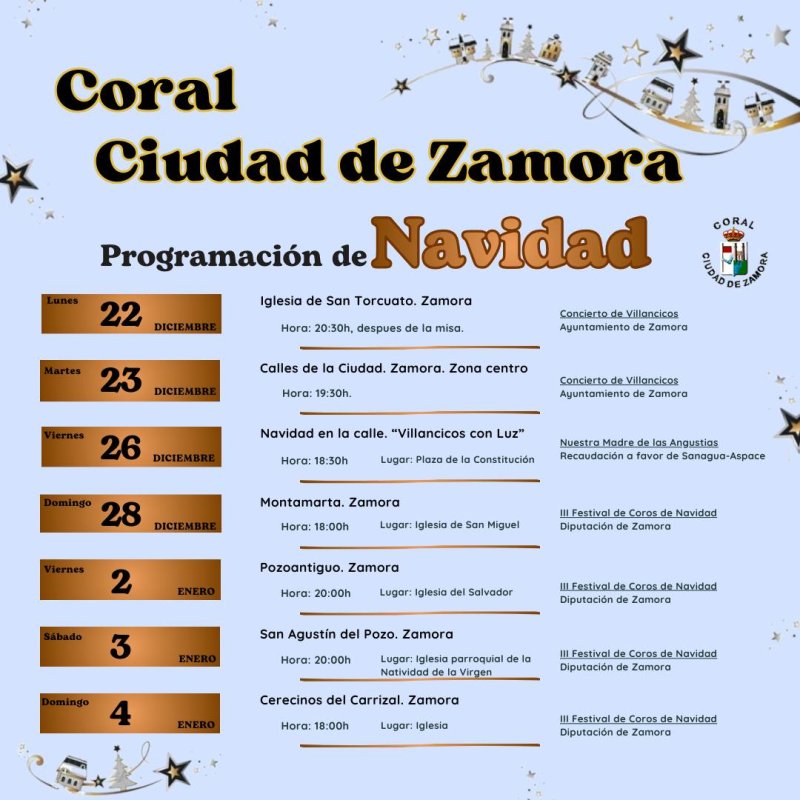 Programación de Navidad de la Coral Ciudad de Zamora