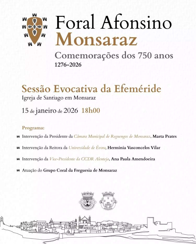 Sessão Evocativa das comemorações dos 750 anos do Foral Afonsino de Monsaraz (1276–2026)