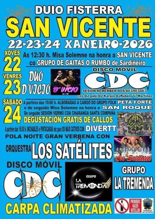 Festas de San Vicente 2026 en Duio, Fisterra