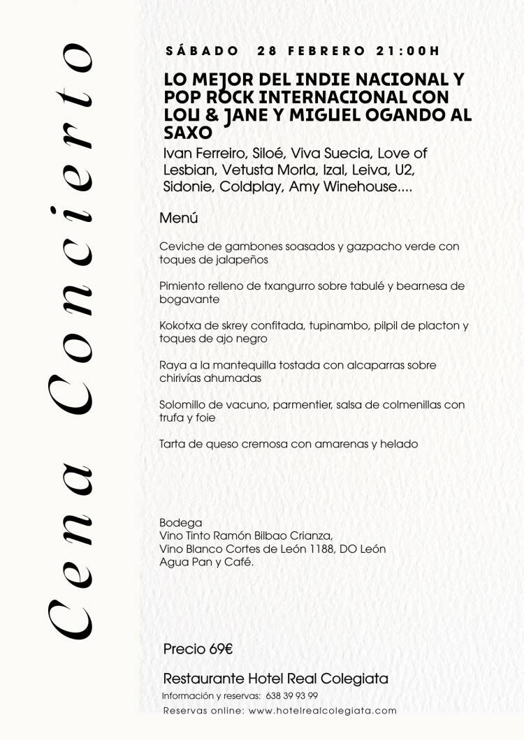 CENA CONCIERTO: lo mejor del Indie nacional y pop rock internacional con lou & jane y Miguel Ogando 