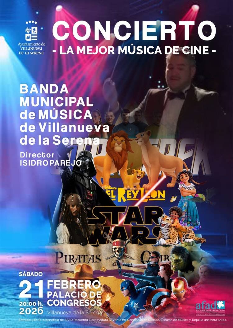 Concierto 'La mejor música de cine' Banda Municipal de Música de Villanueva de la Serena. 