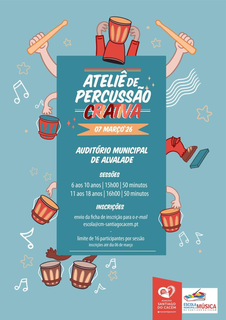 Ateliê de Percussão Criativa no Auditório Municipal de Alvalade