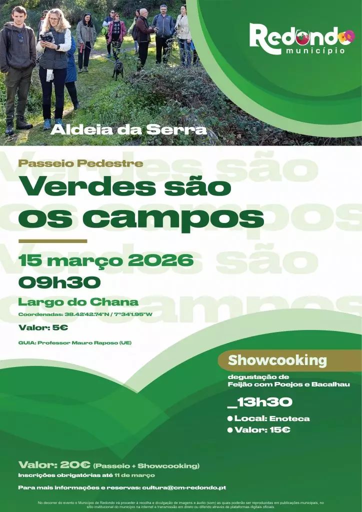 Passeio Pedestre “Verdes são os Campos” | Degustação de Feijão com poejos e bacalhau | 15 de março | 09h30 | Largo do Chana (Aldeia da Serra)