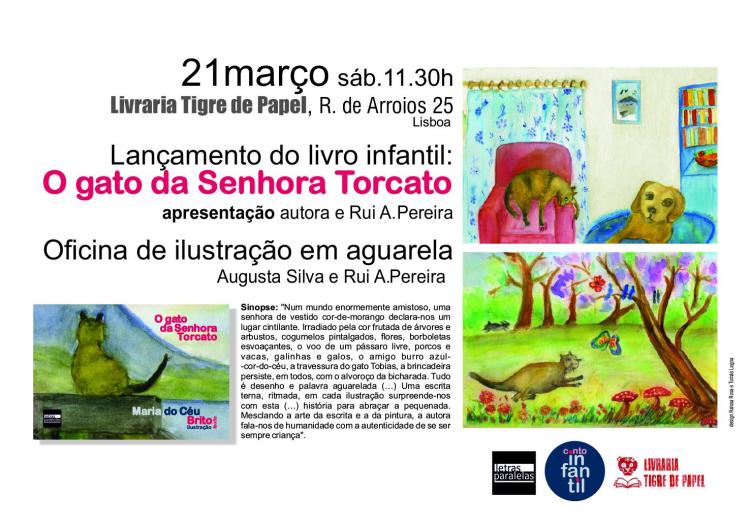 Lançamento O Gato da Senhora Trocado, de Maria do Céu Brito |  Oficina aguarela para crianças