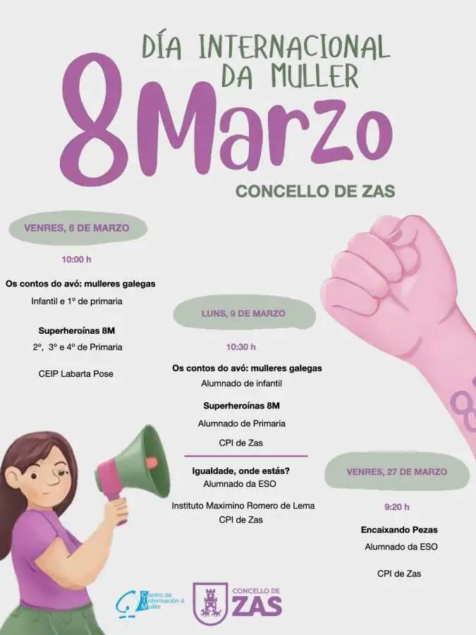 8M 2026 no Concello de Zas: ciclo de actividades nos centros educativos