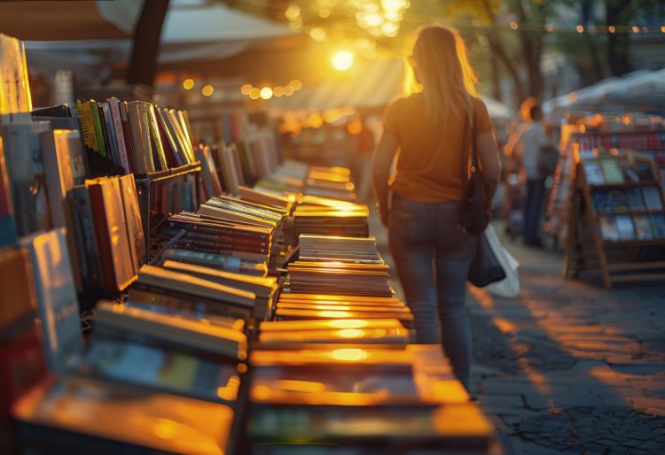 Feira de artesanato, produtos locais, velharias e livro usado