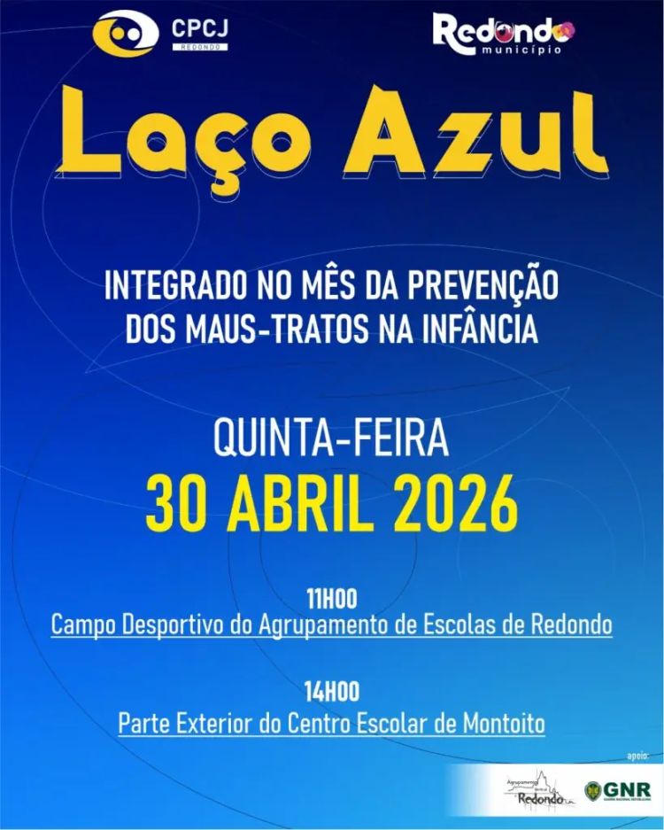 Laço Azul integrado no Mês da Prevenção dos Maus-Tratos na Infância | dia 30 de abril | Redondo e Montoito