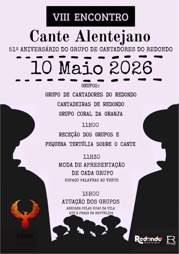 VIII Encontro de Cante Alentejano e 51º aniversário do Grupo de Cantadores do Redondo | 10 de maio | 11h00 | Jardim Municipal de Redondo