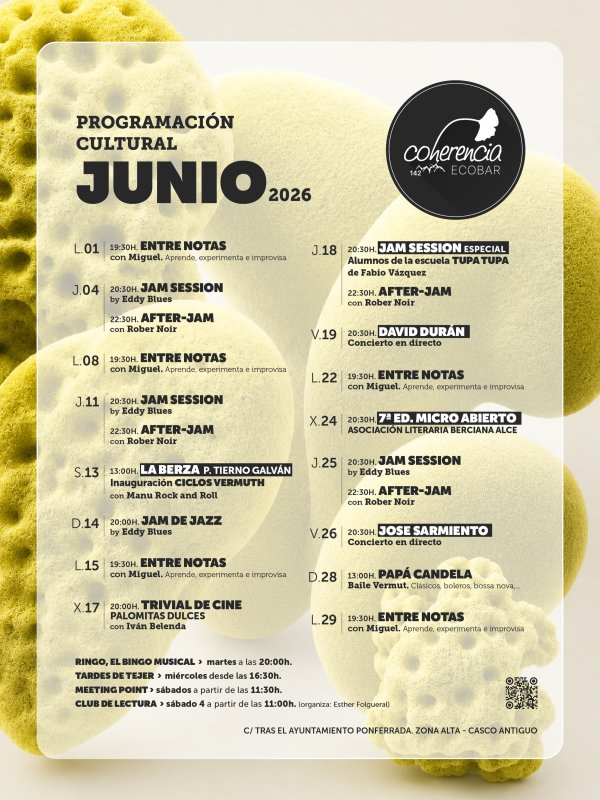 Programación Cultural Junio 2026 en Coherencia Ecobar