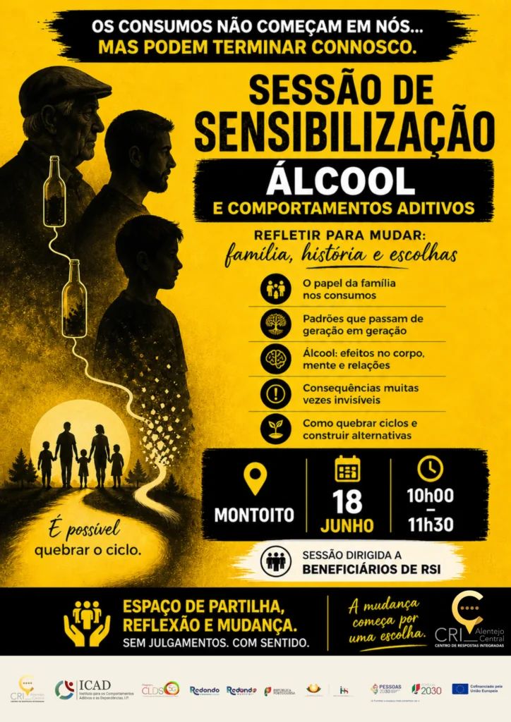 Sessão de sensibilização “Álcool e Comportamentos Aditivos” | 18 de junho | 10h00-11h30 | Montoito